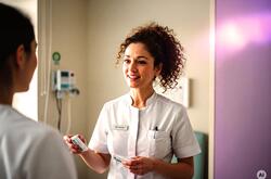 Mujer del sector salud conversando