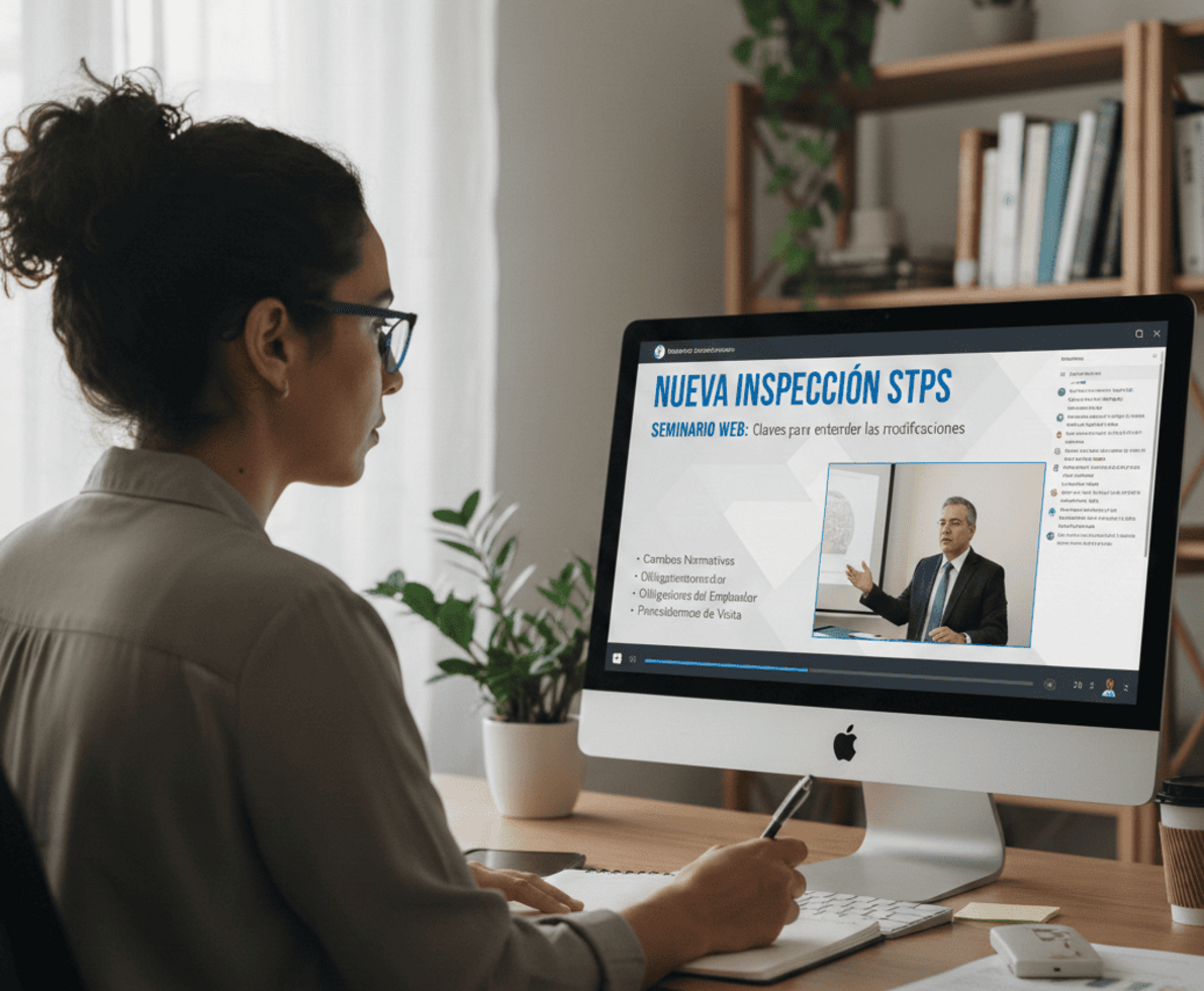 mujer viendo un webinar sobre la STPS.