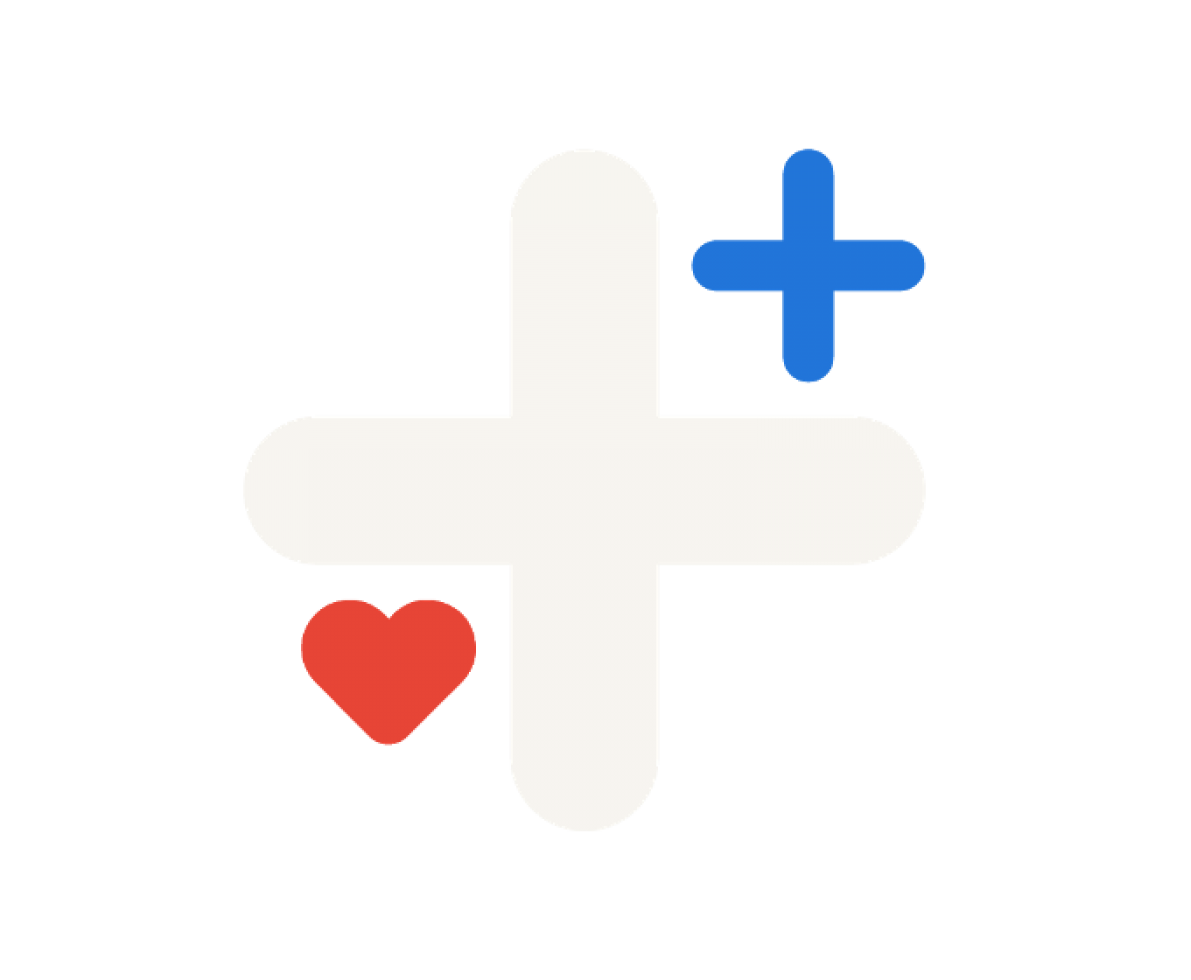 ícono gráfico de una cruz con un corazón representando salud y unión
